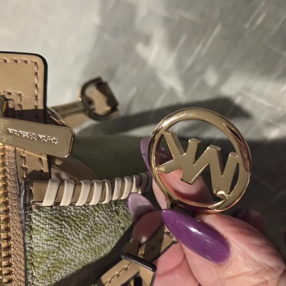 Michael Kors Green and Tan Mini Bag with Signature Monogram - Picture 7 of 9